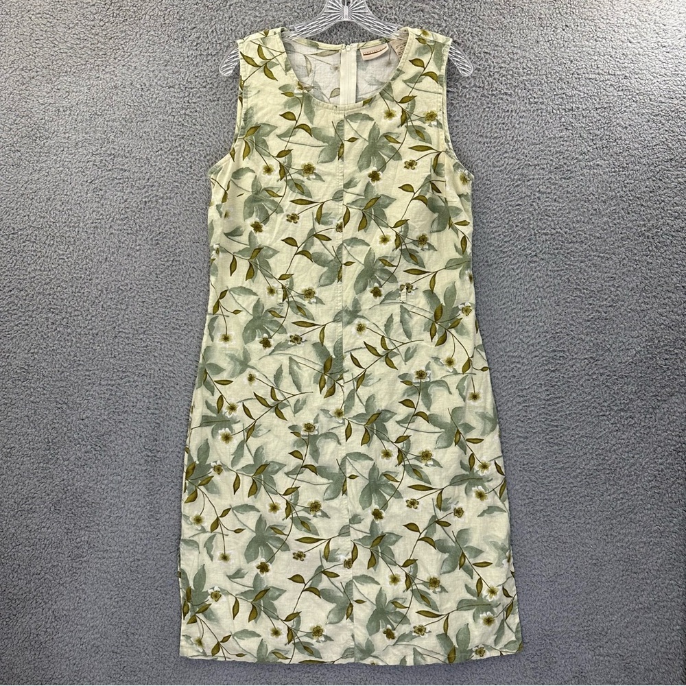 Vtg Expressions Sleeveless Linen Blend Shift Dress Floral Cottagecore Women's 14